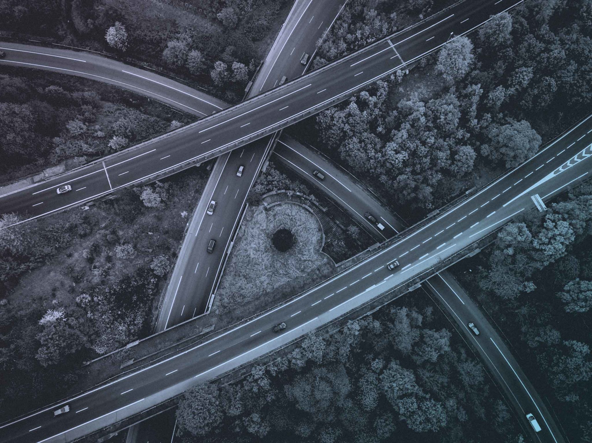 aerial view of multiple highways crossing