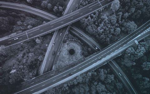 aerial view of multiple highways crossing