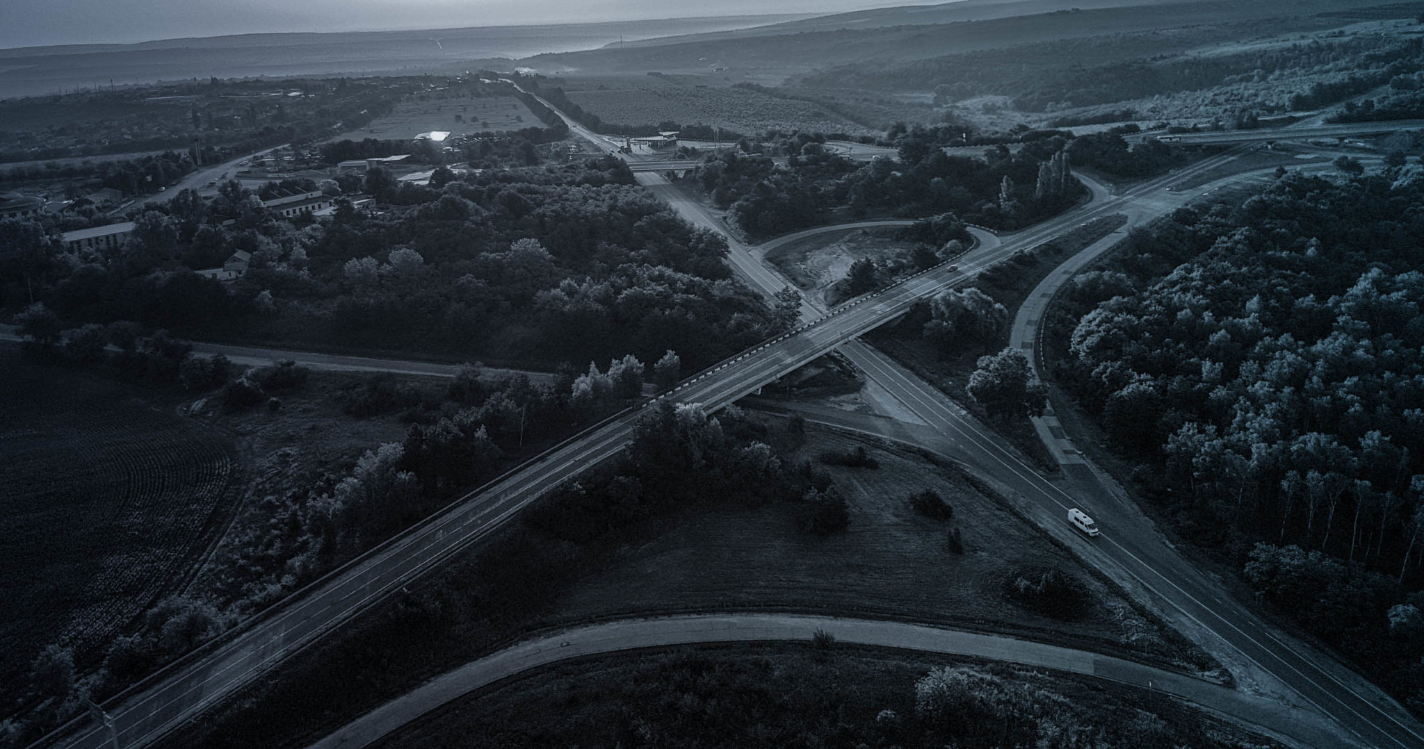 aerial view of highways in landscape