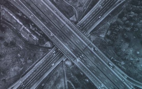 aerial view of two highways crossing