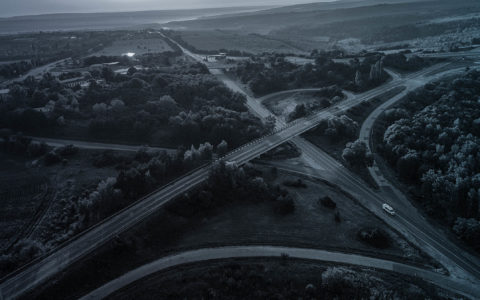 aerial view of highways in landscape